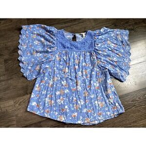 EUC Womens Matilda Jane flutter sleeve eyelet crochet floral blouse size XS